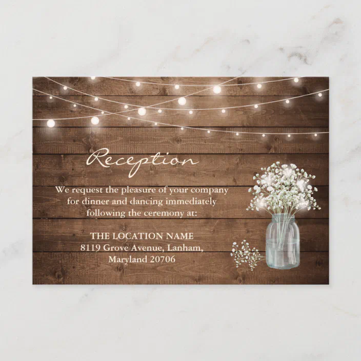 Baby S Breath Mason Jar Lights Wedding Reception Enclosure Card Zazzle Com