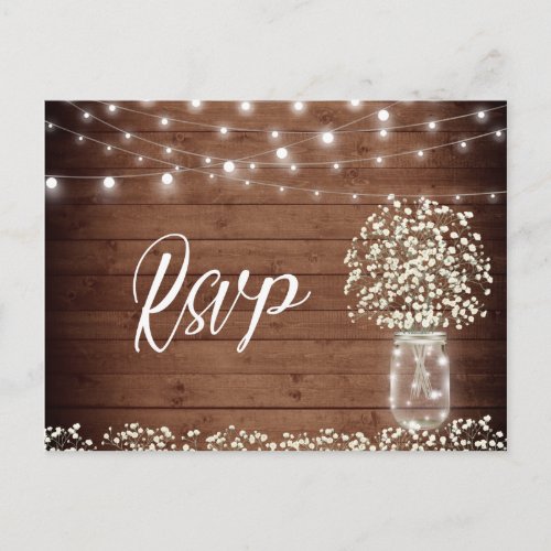 Babys Breath Mason Jar RSVP Card with Meal Choice