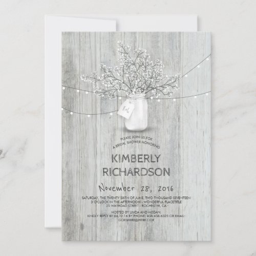 Babys Breath Mason Jar Rustic Barn Bridal Shower Invitation