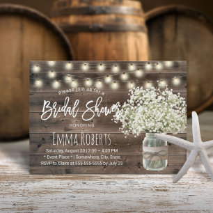 Baby's Breath Mason Jar Rustic Barn Bridal Shower Invitation