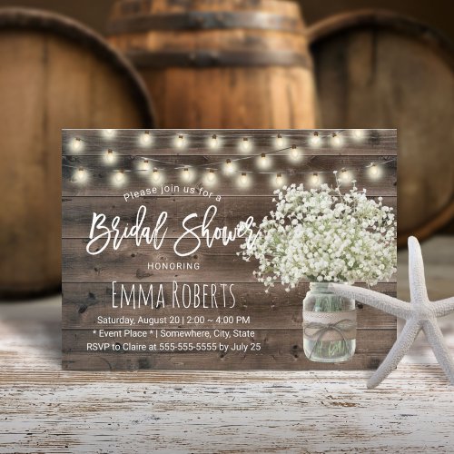 Babys Breath Mason Jar Rustic Barn Bridal Shower Invitation