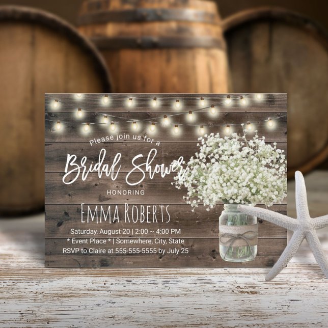 Baby's Breath Mason Jar Rustic Barn Bridal Shower Invitation (Creator Uploaded)