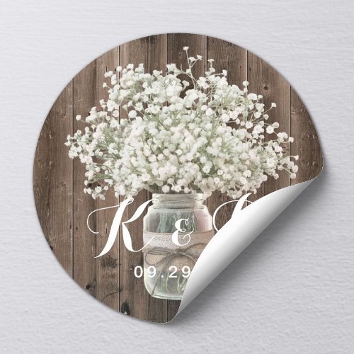 Babys Breath Mason Jar Rustic Barn Wedding Seal