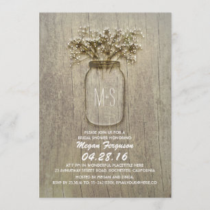 Baby's Breath Mason Jar Rustic Bridal Shower Invitation