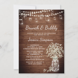 Baby's Breath Mason Jar Rustic Brunch & Bubbly Invitation