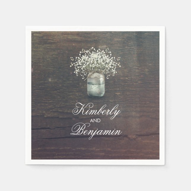 Baby's Breath Mason Jar Rustic Country Barn Paper Napkins (Front)