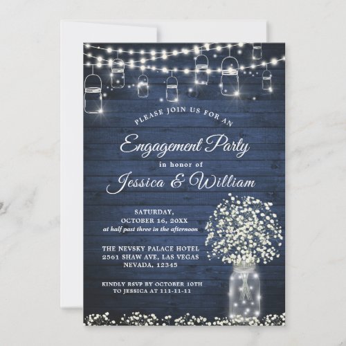 Babys Breath Mason Jar Rustic Engagement Party Invitation