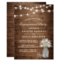 Baby's Breath Mason Jar Rustic Engagement Party Invitation