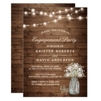 Baby's Breath Mason Jar Rustic Engagement Party Invitation
