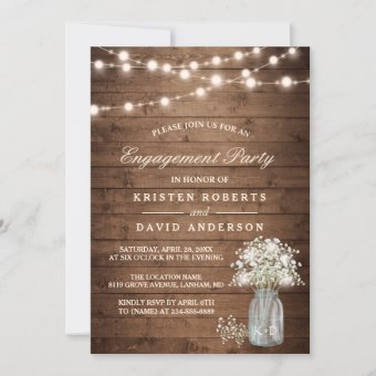 Baby's Breath Mason Jar Rustic Engagement Party Invitation | Zazzle