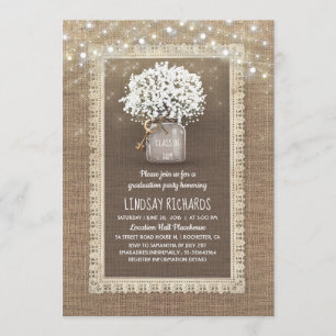 Baby's Breath Mason Jar Rustic Graduation Party Invitation