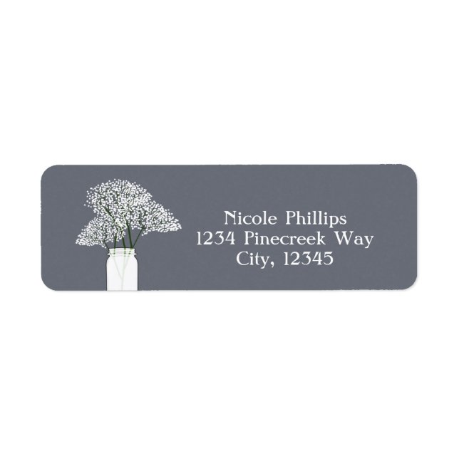 Baby's Breath Mason Jar Rustic Grey Address Labels (Front)