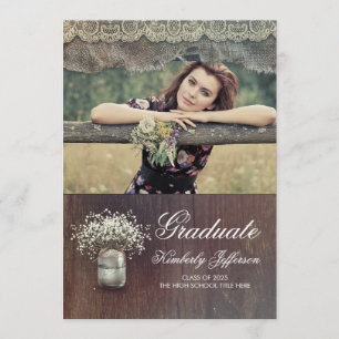 Baby's Breath Mason Jar Rustic Photo Graduation Invitation