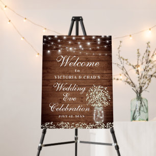 Baby's Breath Mason Jar Rustic Rehearsal Dinner Foam Board
