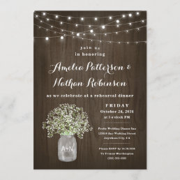 Babys Breath Mason Jar Rustic Rehearsal Dinner Invitation