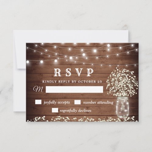 Babys Breath Mason Jar Rustic RSVP Card