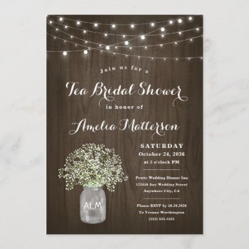 Babys Breath Mason Jar Rustic Tea Bridal Shower Invitation by RusticWeddings at Zazzle