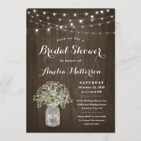 Babys Breath Mason Jar Rustic Unique Bridal Shower Invitation