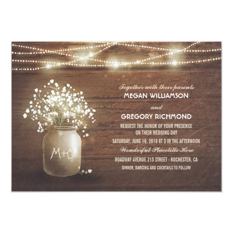 Baby's Breath Mason Jar Rustic Vintage Wedding Card