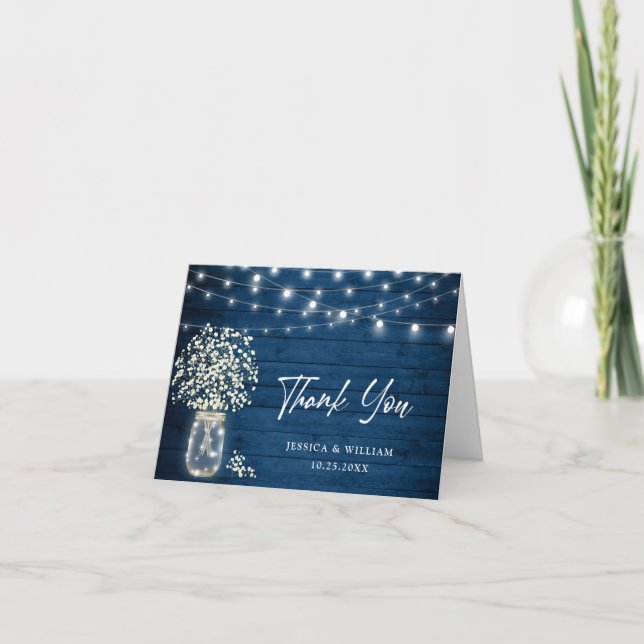 Baby's Breath Mason Jar Rustic Watercolor Thank You Card (Front)