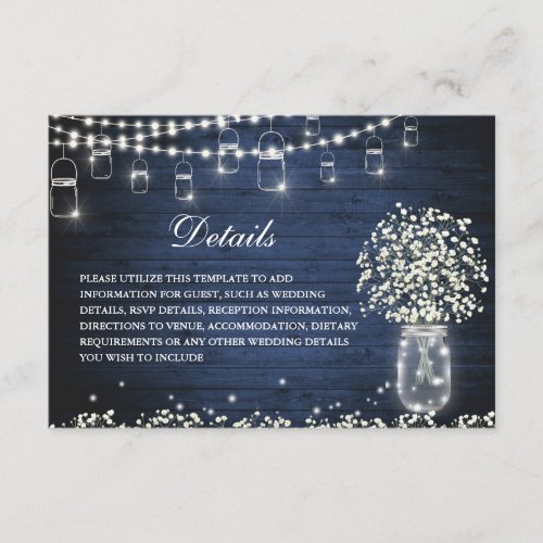 Babys Breath Mason Jar Rustic Wedding Details Enclosure Card