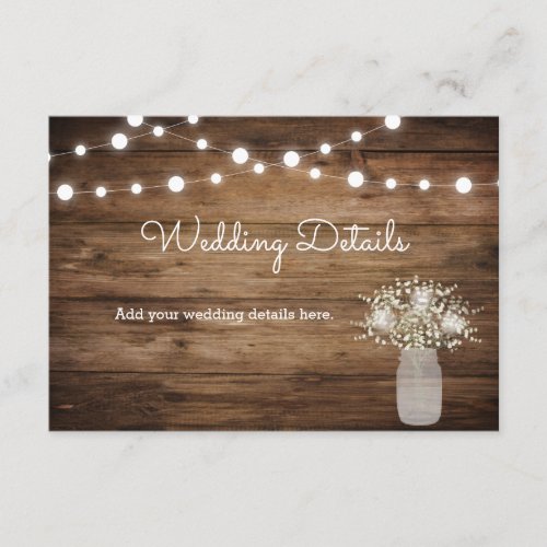 Babys Breath Mason Jar Rustic Wedding Details Enclosure Card