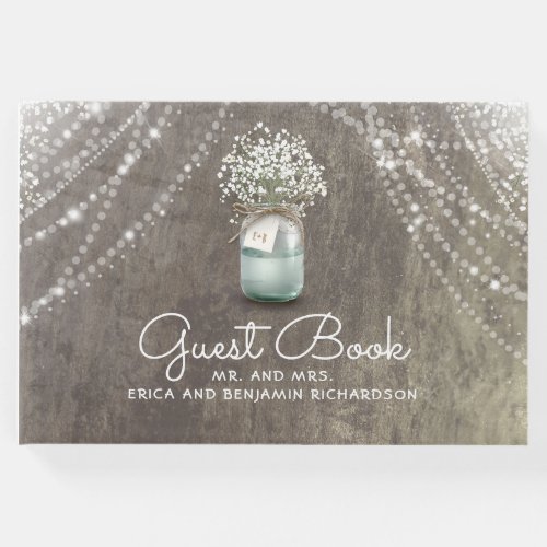Babys Breath Mason Jar Rustic Wedding Guest Book