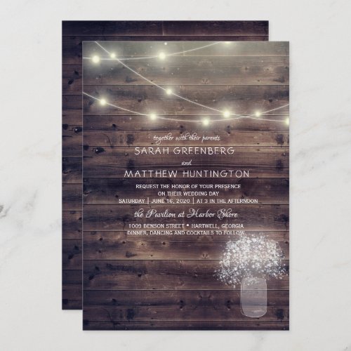 Babys Breath Mason Jar Rustic Wedding Invitation