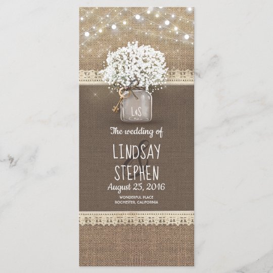 Baby S Breath Mason Jar Rustic Wedding Program Zazzle Com