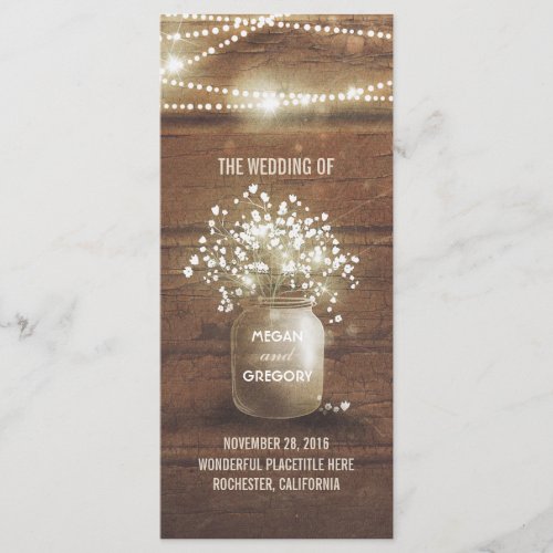 Babys Breath Mason Jar Rustic Wedding Programs