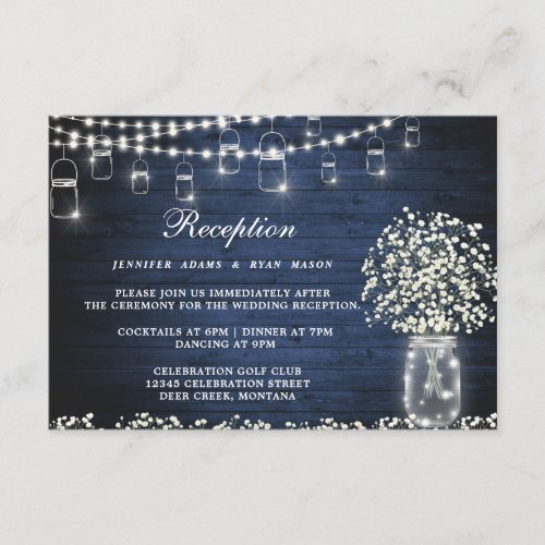 Babys Breath Mason Jar Rustic Wedding Reception Enclosure Card