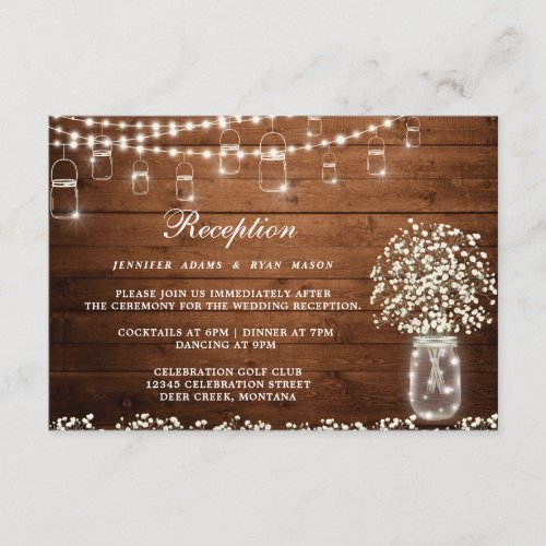 Babys Breath Mason Jar Rustic Wedding Reception Enclosure Card