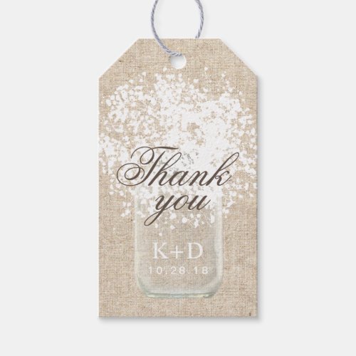 Babys Breath Mason Jar Rustic Wedding Thank You Gift Tags