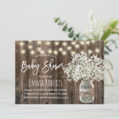 Baby's Breath Mason Jar Rustic Wood Baby Shower Invitation (Standing Front)