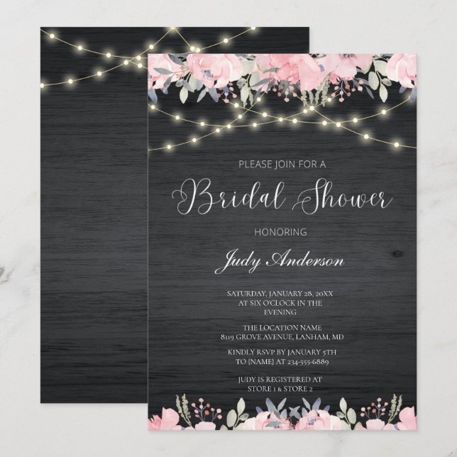 Baby's Breath Mason Jar Rustic Wood Bridal Showe Invitation (Front/Back)