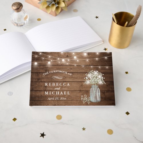 Baby's Breath Mason Jar Rustic Wood Lights Wedding