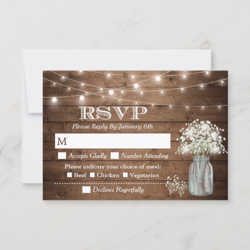 Babys Breath Mason Jar String Lights Meal RSVP