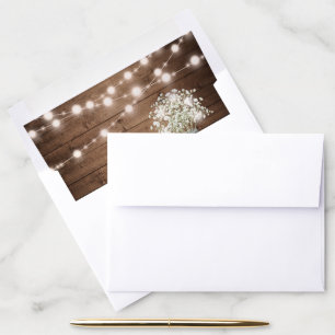 Baby's Breath Mason Jar String Lights Rustic Wood Envelope Liner