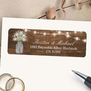 Baby's Breath Mason Jar String Lights Rustic Wood Label