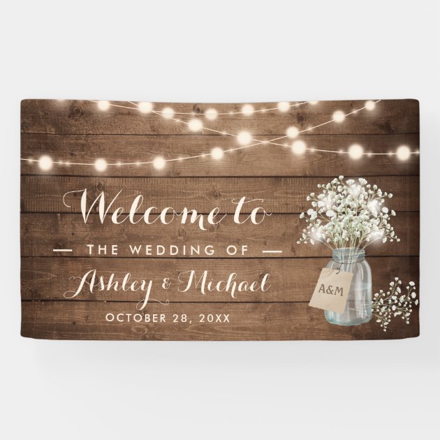 Baby's Breath Mason Jar String Lights Wedding Banner