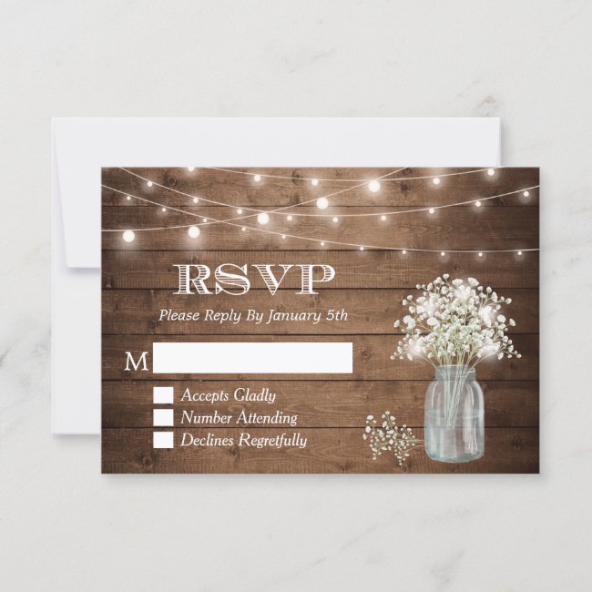 Baby's Breath Mason Jar String Lights Wedding RSVP