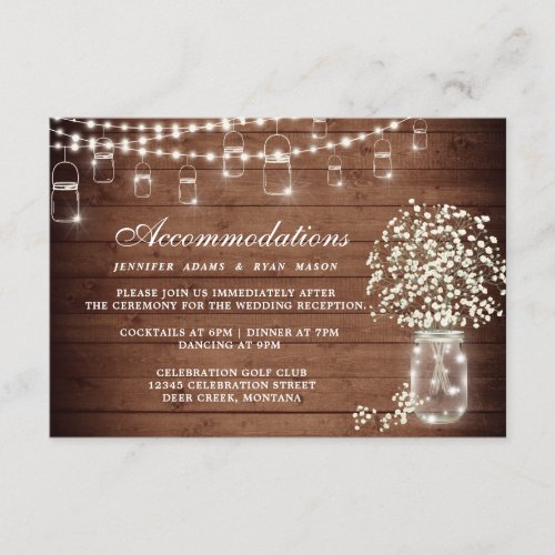 Babys Breath Mason Jar Wedding Accommodations Enclosure Card