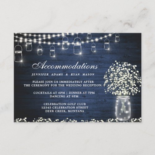 Babys Breath Mason Jar Wedding Accommodations Enclosure Card