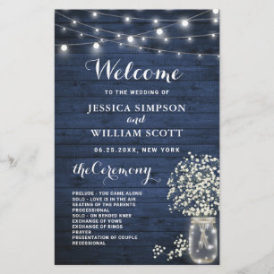 Baby's Breath Mason Jar Wedding Ceremony Program
