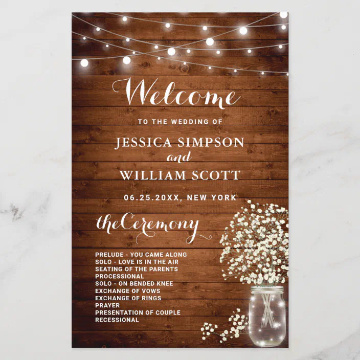 Baby S Breath Mason Jar Wedding Ceremony Program Zazzle Com