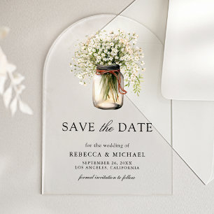 Baby's Breath Mason Jar Wedding Save the Date