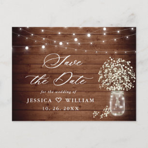Baby's Breath Mason Jar Wedding Save the Date Postcard