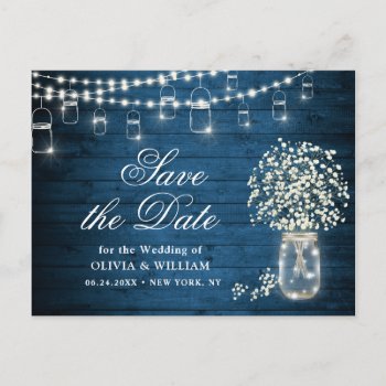 Baby's Breath Mason Jar Wedding Save The Date Postcard by Elle_Design at Zazzle