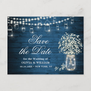 Baby's Breath Mason Jar Wedding Save the Date Postcard