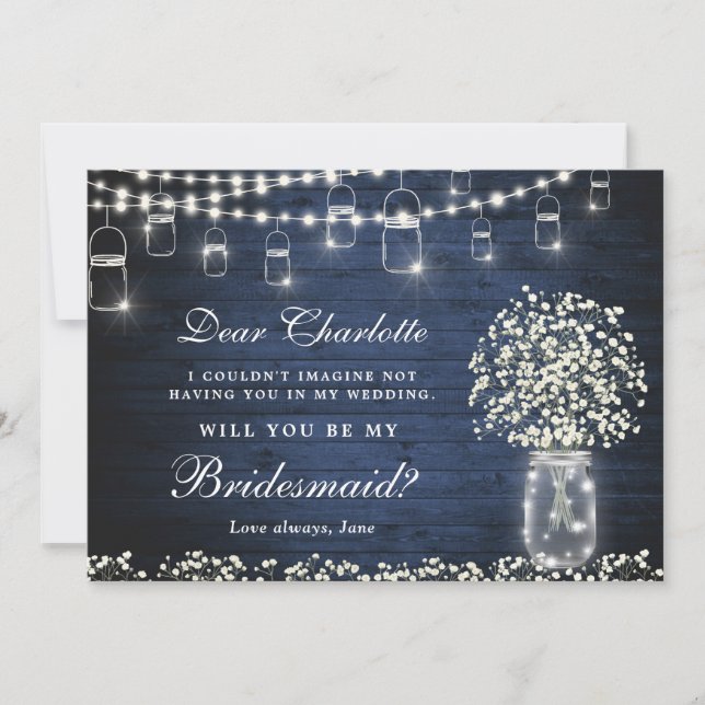Baby's Breath Mason Jar  Will You Be My Bridesmaid Invitation (Front)